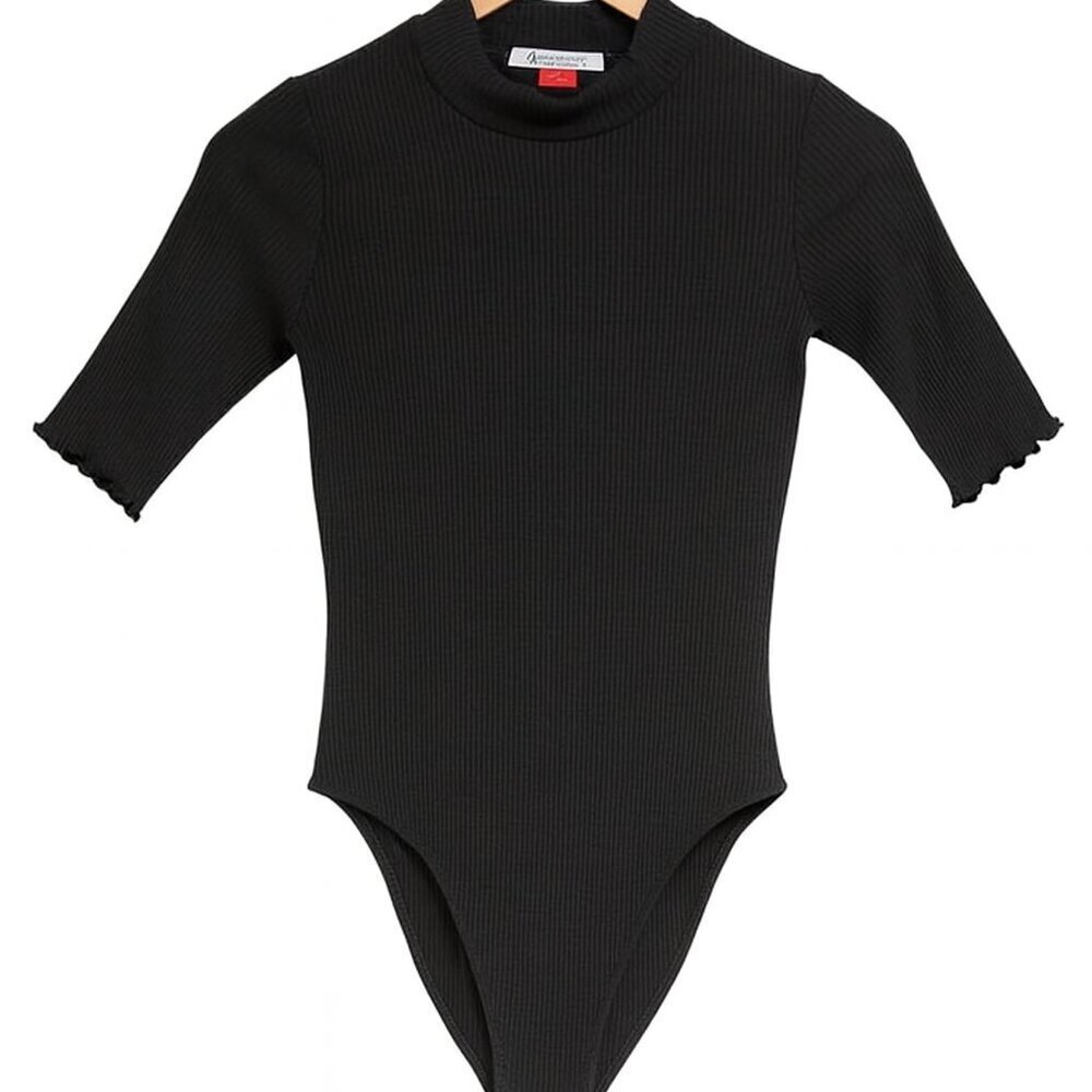 NWT Hanes Black Turtleneck Bodysuit XS Petite | Sleek Stretch Fit